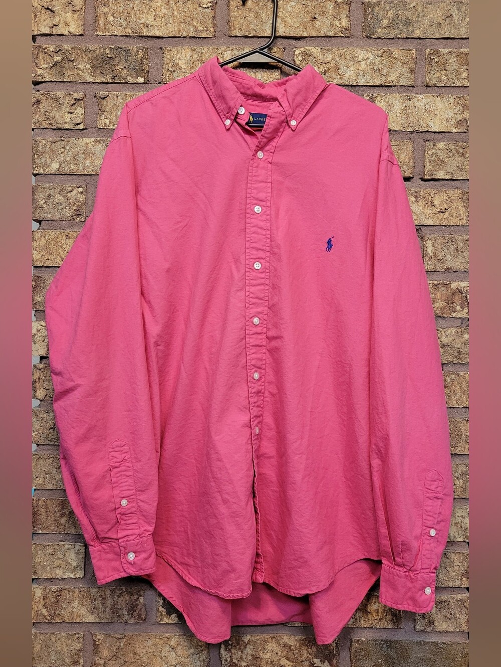 Ralph Lauren Pink Button-Down Oxford Cotton Shirt Blue Pony Size Large Tall
